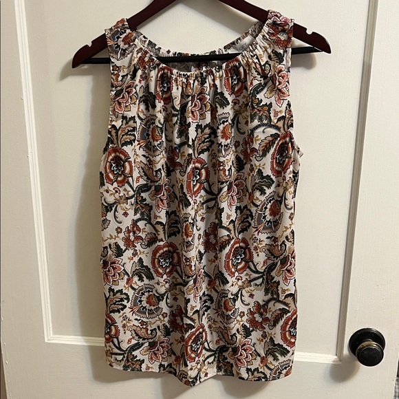 LOFT Tops - LOFT Floral Sleeveless Blouse - Cream and Brown